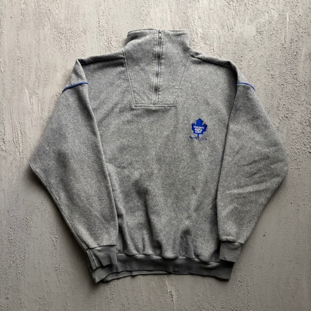 Vintage Toronto Maple Leafs Fleece XL Grey 1990s 1/4 Zip NHL